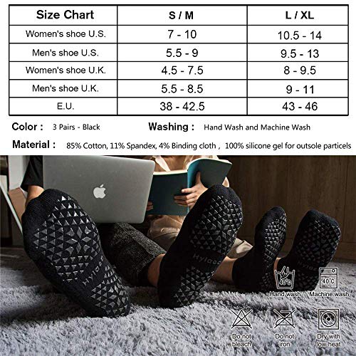 Hylaea Unisex Non Slip Socks with Grip for Yoga, Hospital, Pilates, Barre | Ankle, Cushioned | Breathable Cotton, Thick Cushioned Sole, Anti-Slip, Ankle Protection, Men Women, Ideal for Yoga, Barre, Hospital & Home Use - color: 3 Pairs Black, size: Large-