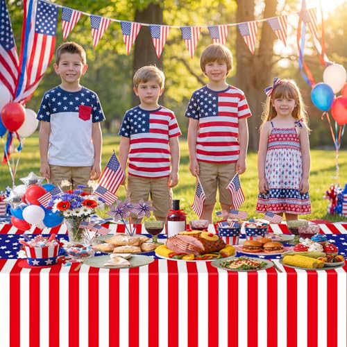 Litmitfu 3 Pcs Patriotic Tablecloth 4th of July Decorations - Disposable Plastic Patriotic Themed Table Cover for July 4th Decoration Memorial Independence Day Party Supplies Table Decor, 108x54 Inch - color: Patriotic