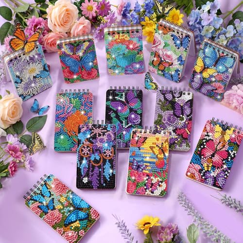 Fuyoooo 12 Pcs Flower Butterfly Diamond Art Notebook Kits for Adults | Butterfly Floral Diamond Art Notebook, DIY Cover Notebook Diamond Painting for Beginners, 5d Journal Notepad Accessories - style: Flower Butterfly