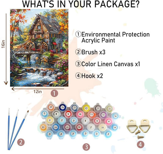 Ekuxom 3 Pack Landscape Paint by Numbers Kit for Adults on Canvas | DIY Acrylic Oil Number Painting Kits for Home Wall Decor Gift 12"x 16" (without Frame) - color: Landscape-3pack