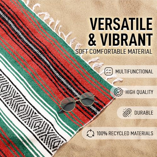 Hydration Nation Authentic Extra Large Mexican Blanket (70"x50") - Handwoven Yoga, Serape- Artisanal Falsa, Beach, Camping, Picnic, Outdoor - Storm Orange - color: Storm Orange