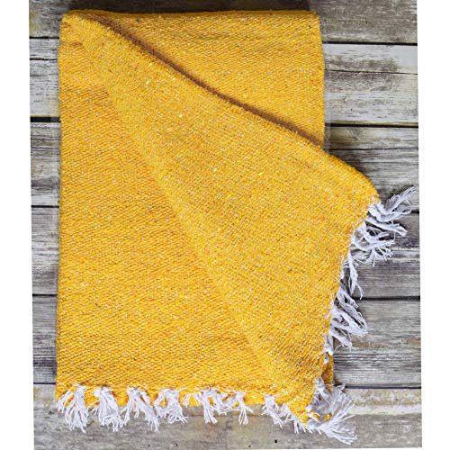 Open Road Goods Solid Color Mexican Yoga Blanket – Large Handwoven Throw for Yoga, Beach, Camping or Home – Soft and Durable Cotton Blend - color: Yellow Blanket