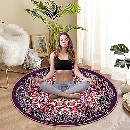 Knsbk Large Round Yoga Mat 4.6'X3.5mm for Exercise Premium Extra Thick, Ultra Comfortable, Non Slip, Meditation Mat - color: pink blossom