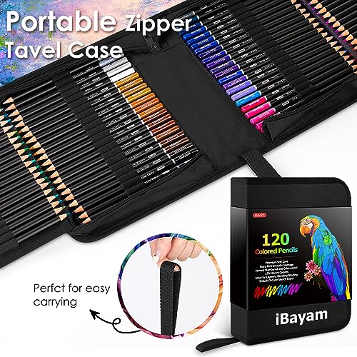 iBayam 123-Pack Colored Pencils Set with 3-Color Sketchbook & Coloring Book | Kids Colored Pencils, Art Supplies Sketching Kits, Professional Artist Drawing Pencils & Carry Case for Artists, Adult, Teens - color: 123 Colors