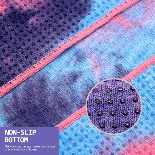 Eunzel 2 Pack Hot Yoga Towel with Grip Dot, Non Slip Yoga Mat Towe Sweat Absorbent Towel for Hot Yoga,Bikram, Pilates and Fitness 72" x 24", Purple & Pink/Green & Purple - color: Pink & Blue/Green & Purple