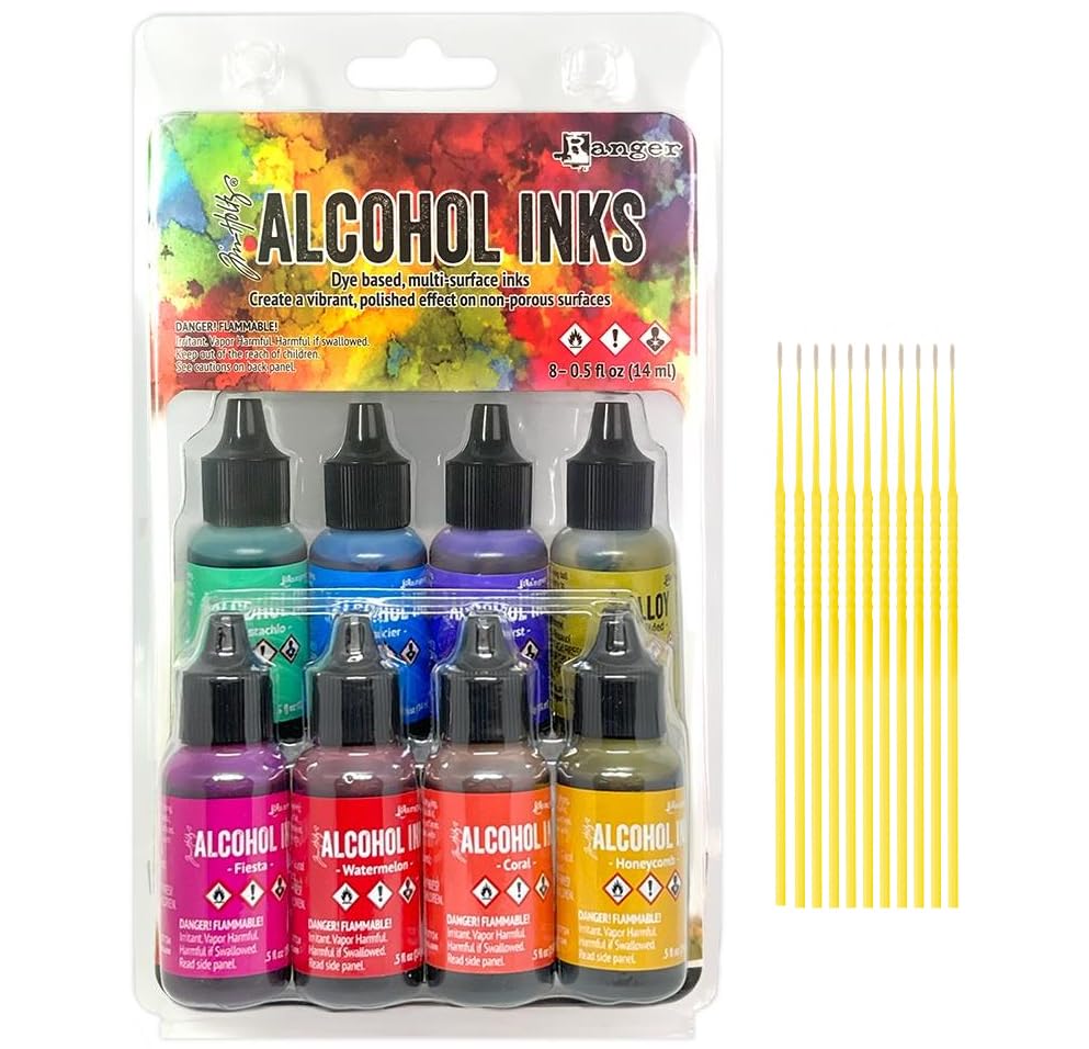 Alcohol Ink Spectrum Bundles - Tim Holtz Alcohol Inks Spectrum 8 Pack Kits with Trebbies Detail Sticks (Retro TAK83009) - color: Retro Tak83009