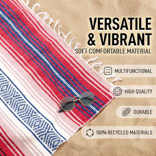 Hydration Nation Authentic Mexican Serape Blanket - Soft & Durable - Lightweight Falsa - Coral, 70"x50" - color: Coral