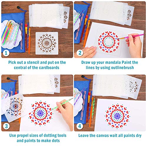 Mandala Dotting Tool Art Kit, Audab 42 Pcs Mandala Rock Dotting Set with Stencil Templates, Stylus Pens Paint Tray and Paint Brushes for Mandala Rock Painting