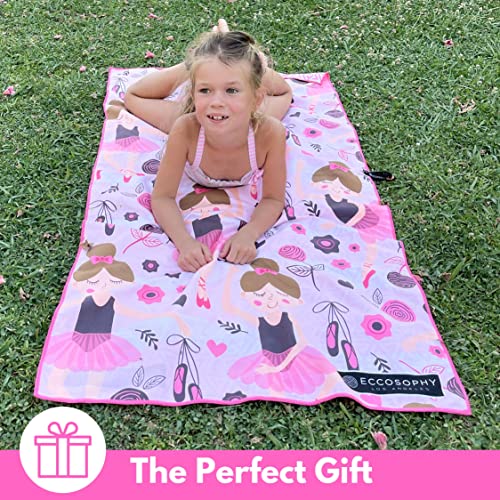ECCOSOPHY Microfiber Kids Toddler Beach Towel, Quick Dry, Sand Free, 60x30 - color: Ballerina