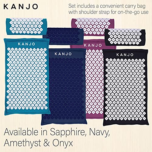 Kanjo 허리 통증 완화 및 목 통증 완화를 위한 지압 매트 및 베개 세트, 근육 통증 완화를 위한 압력점 포함, 여행 가방 포함 - 블랙 - color: 스탠다드 오닉스