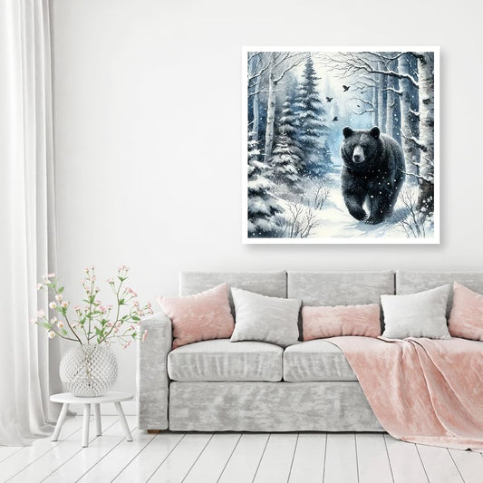 MOMDEDP Diamond Painting Kits for Adults -Forest Bear DIY 5D Diamond Art Kits Full Drill Winter Diamond Dots Paintings with Diamonds Gem Art and Crafts for Beginners Home Decor 12x12inch Animal
