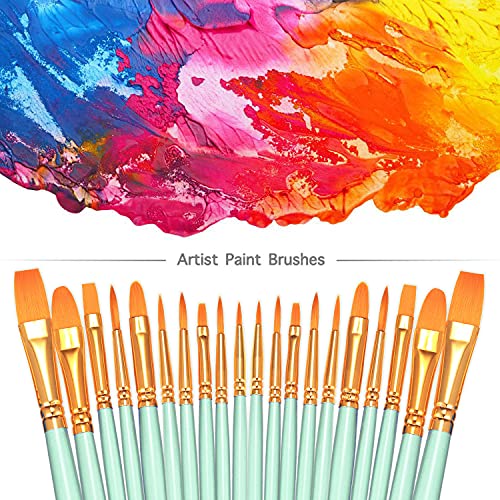 BOSOBO Paint Brushes Set, 10 Pack 100 Pcs Round Pointed Tip Paintbrushes Nylon Hair Artist Acrylic Paint Brushes for Acrylic Oil Watercolor, Face Nail Art, Miniature Detailing & Rock Painting, Green - color: Green, size: 10 Pack