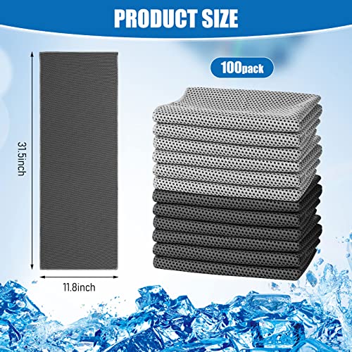BBTO 100 Pack Cooling Towel Bulk - color: Black Gray, size: 32 x 12 Inch