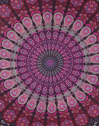 RAJRANG Peacock Mandala Tapestry - 60x50 Inches - Pink Hippie Wall Hanging Decorative Trippy Tapestries Bohemian Boho Bedding Indian Pure Cotton Bed Spread - color: Purple Pink, size: 60"L x 50"W