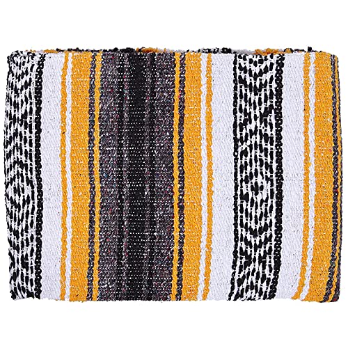 DWC Authentic Mexican Yellow Blanket - Yoga Matt - Falsa - Serape - Camping, Picnic, Beach, Car, Saddle Blanket - Soft Woven Home Decor (Yellow), 71 x 57 in