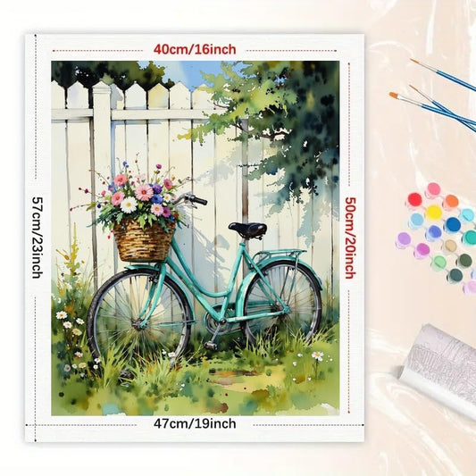 Cottage Garden Paint by Numbers Kit for Adults - DIY Bicycle with Floral Basket Painting on Canvas 16x20 Inches, Acrylic Paint Set, Suitable for Beginners, Art for Home Decoration or Gifts - color: TCXY07098, size: 16X20IN Folded