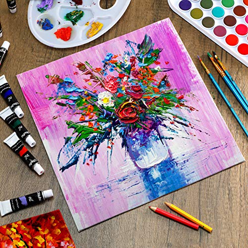 Ohuhu 40-Piece Multi Pack Canvas Panels, 4x4, 5x7, 8x8, 9x12, 11x14, Primed White Cotton Canvas for Acrylic, Oil, Gouache, Watercolor, Pastel, Tempera
