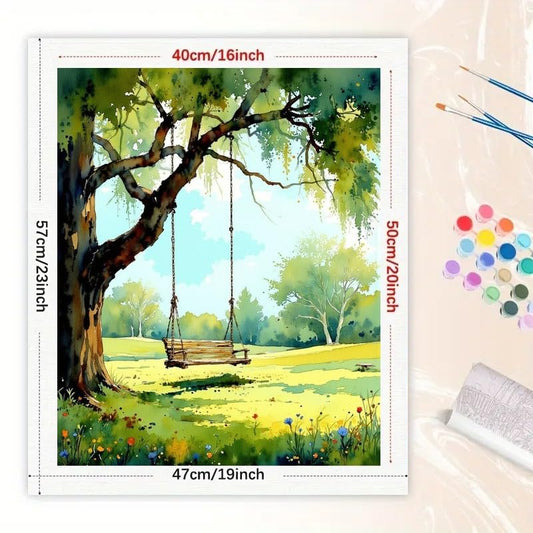 Nature Paint by Numbers Kit for Adults - DIY Wooden Swing Hanging from Tree in Sunny Meadow Painting on Canvas 16x20 Inches, Acrylic Paint Set for Beginners, Art for Home Decoration or Gifts - color: HSX00366, size: 16X20IN Folded