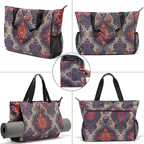 Heathyoga Multi-Functional Yoga Mat Carrier Gym Tote Bag - Large Mat Pocket, Women's Workout Bag - color: Zipper-Totem