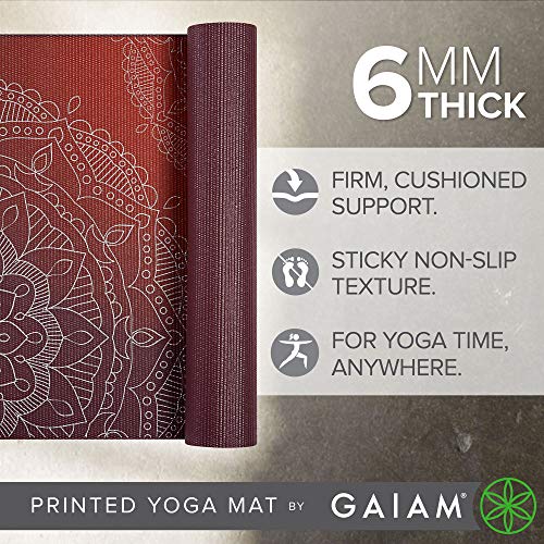 Gaiam Premium Yoga Mat, 6mm Thick Print Mat | Premium 6mm thick cushioning for joint support. Non-slip print design for yoga, Pilates & floor workouts. - color: Metallic Sunset