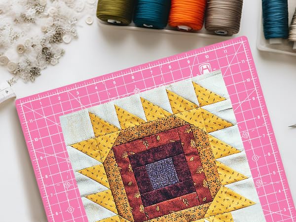 Headley Tools 12"x12" Rotating Cutting Mat, Self Healing Mat with 360-Degree Rotation & Anti-Slip Base, Sewing Board Cutting Mat Perfect for Fabric Quilting Leather Hobby Project,Pink - color: Pink, size: 12"L x 12"W