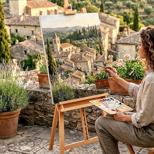 Large A-Frame Solid Beechwood Studio Easel for Painting | Adjustable Artist Easel with Storage Drawer, Display Easel Stand Holds Canvas Up to 48 Inches, Natural - style: Natural
