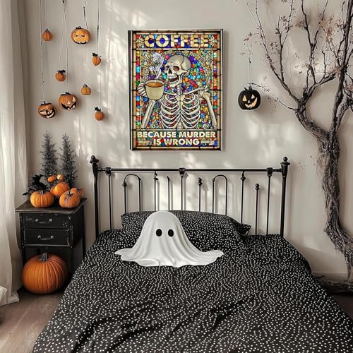 ZeeLionArt Diamond Art Kit,Skeleton Coffee Cup Halloween, 12 x 16 Inch | Halloween 5D DIY Full Square Drill Diamond Painting Kit for Adults & Beginners, Home Wall Decor Craft Gift - color: DP04194