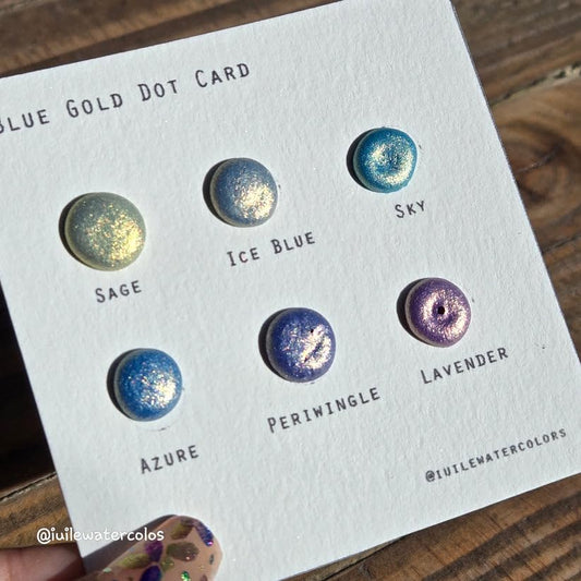 IUILE Handmade Watercolor Paints - Blue Gold Dot Card (6 colors). Color Shift, Metallic, Shiny, Shimmer - color: Blue Gold Dot