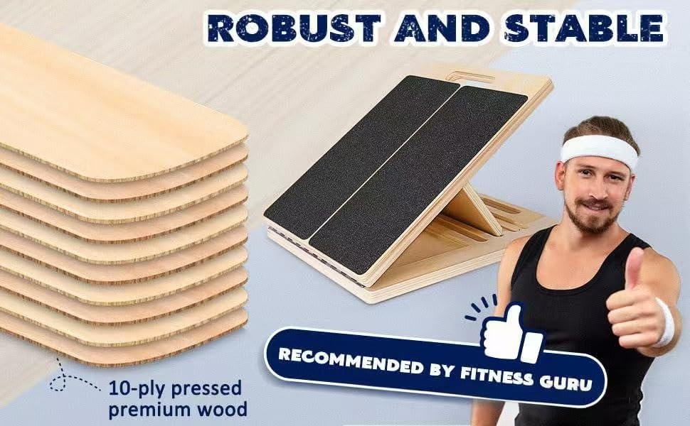 Slant Board for Calf Stretching, Adjustable Portable Wooden Calf Stretcher tilt Plate, Calf Spring Wedge Suitable for Legs, Knees, Heels, Ankles and Stretching.Ankle Stretch Board、Balance Board.