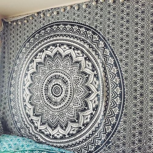 Popular Handicrafts Tapestry Wall Hanging Hippie Ombre Mandala Bohemian Hippy Psychedelic Design Indian Tapestries Bedspread 84 x 90 Inches (215cm x 230cm) Red Yellow - color: Black Grey, size: 90"L x 84"W