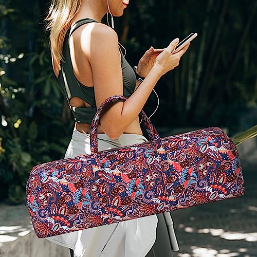 Boulder Bee | Yoga Mat Bag | Large Yoga Mat Carrier with Wet Pocket | Yoga Gifts | Gym Tote Bag for Women - color: Navy cashew flower