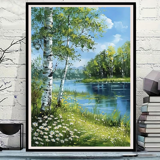 5D Diamond Art Kits for Adults Trees Lakes, DIY Diamond Painting Art Nature Scenery Round Full Drill Crystal Diamond Embroidery Paintings Arts Craft for Home Office Wall Decor 12X16 Inch - color: 26-19 Trees Lakes