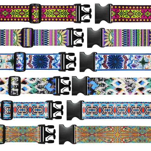 6 Pieces Luggage Straps Patterned Luggage Strap Suitcase Straps Luggage Belt Adjustable Travel Luggage Belt Strap with Quick Release Buckle, 2 inches Wide by 72 inches Long (Retro Stvle) - style: Retro Stvle