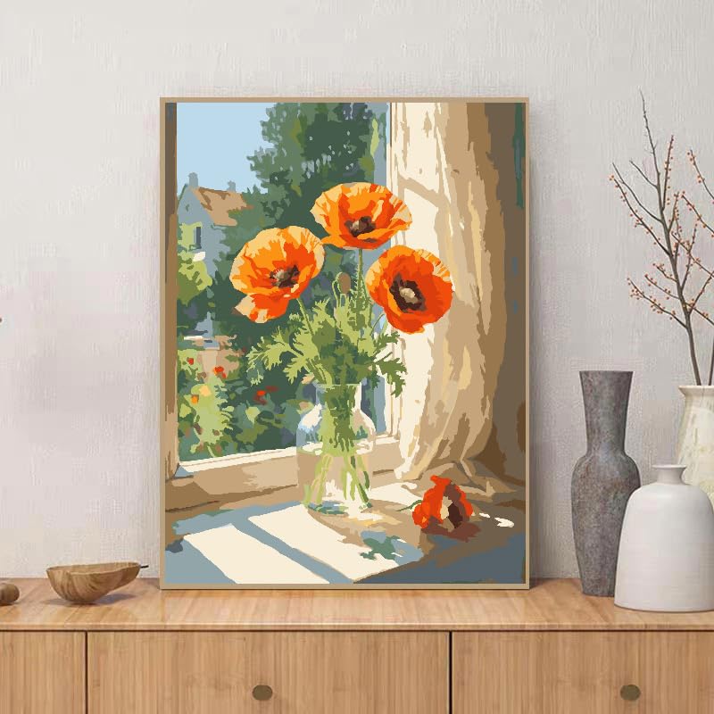 ZRIZQ Paint by Numbers Kit for Adults Beginner,Flowers,16x20 | Full set with wooden brushes,rolled canvas,rich paints.Calming activity.Beginner friendly.Just open and paint. - color: 16"X20"Rolled Canvas-Flowers 4