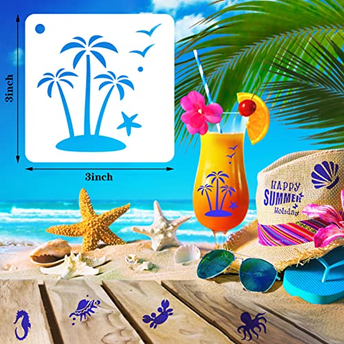 Augshy 56 Pack Summer Stencils for Painting, 3 Inch Beach Crafts Template | Reusable Hawaiian Ocean Life Stencils, Scrapbooking Drawing Wall Floor Decor, DIY Rock Painting Airbrush Fabric Art, 3 Inch - style: Hawaii