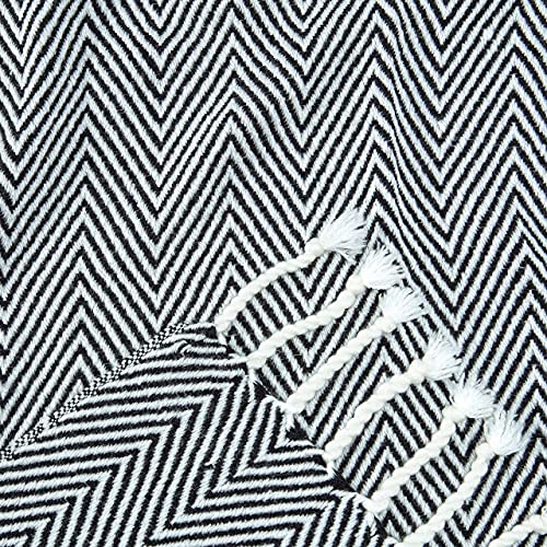 Chanasya Premium Chevron Super Soft Acrylic Throw Blanket with Tassels Cozy Lightweight Fluffy Woven Blanket for Bed Sofa Chair Couch Living Bed Room Black and White Blanket (50x65 Inches) Black - color: Black