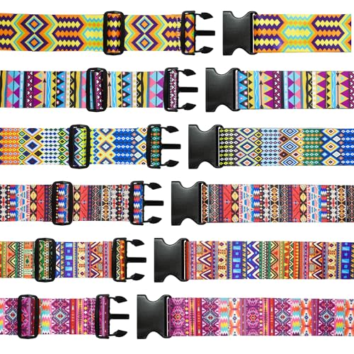 6 Pieces Luggage Straps Patterned Luggage Strap Suitcase Straps Luggage Belt Adjustable Travel Luggage Belt Strap with Quick Release Buckle, 2 inches Wide by 72 inches Long (Folk Style) - style: Folk Style