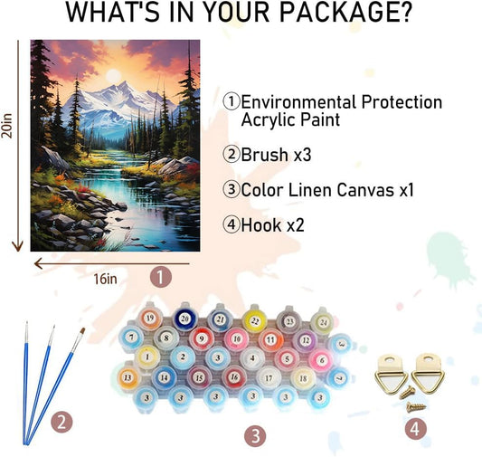 Mountain Paint by Numbers for Adults - Landscape Paint by Number on Canvas | DIY Scenery Oil Painting for Gift Home Wall Decor, Without Frame (16x20 inch) - color: MT12060