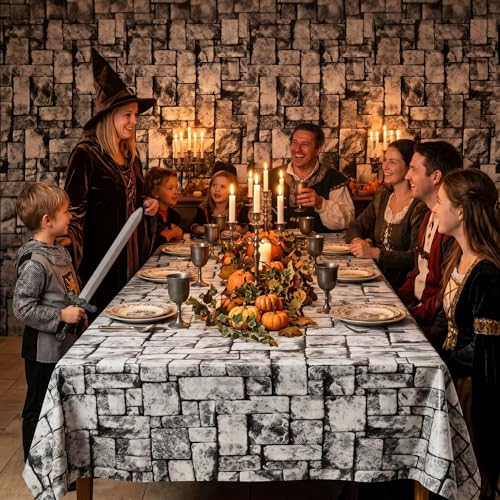 300FT x 54IN Stone Wall Plastic Tablecloth Roll with Slide Cutter Box | Heavy Duty Disposable Table Cover & Wall Backdrop, Cut-to-size for Medieval Party, Community, BBQ & Holiday Events - color: Deep Gray, size: 3600" x 54" (Rectangular)