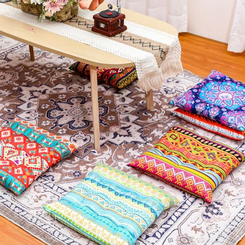 Menkxi 6 Pcs Bohemian Floor Pillows 15 Inch, Stylish - color: Stylish