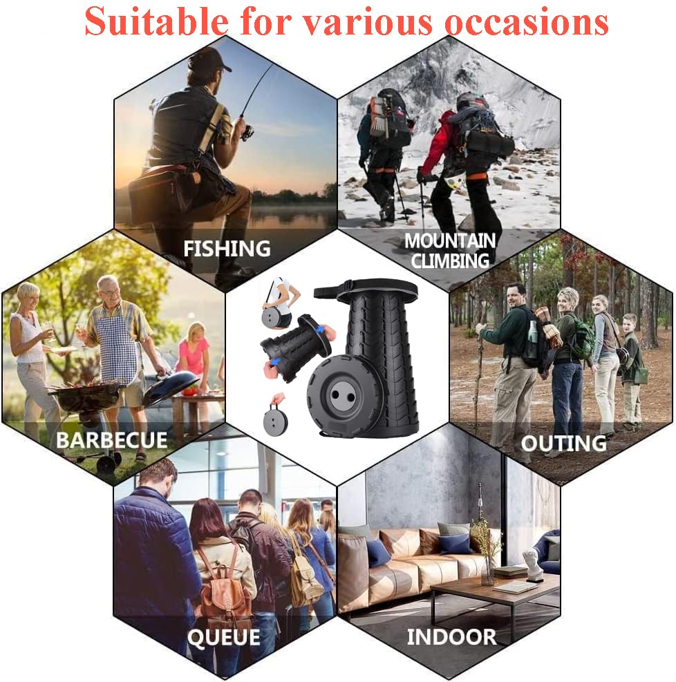 Fishboy Upgraded Collapsible Stool, 400lbs Max Weight, Lightweight But Sturdy, Portable Retractable Folding Telescoping Foldable Camping Stool for Adults Outdoor Fishing Hiking Gardening Travel BBQ - color: Grey