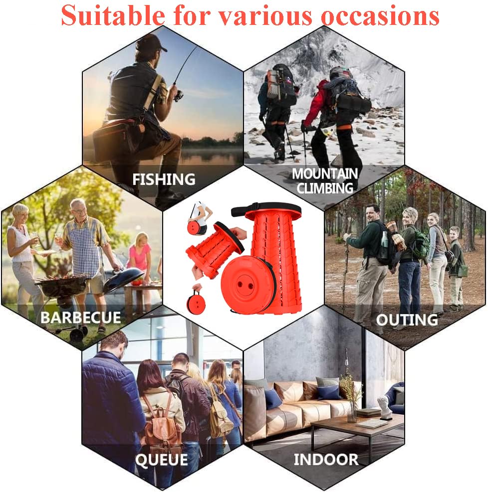Fishboy Upgraded Collapsible Stool, 400lbs Max Weight, Lightweight But Sturdy, Portable Retractable Folding Telescoping Foldable Camping Stool for Adults Outdoor Fishing Hiking BBQ - color: All Red
