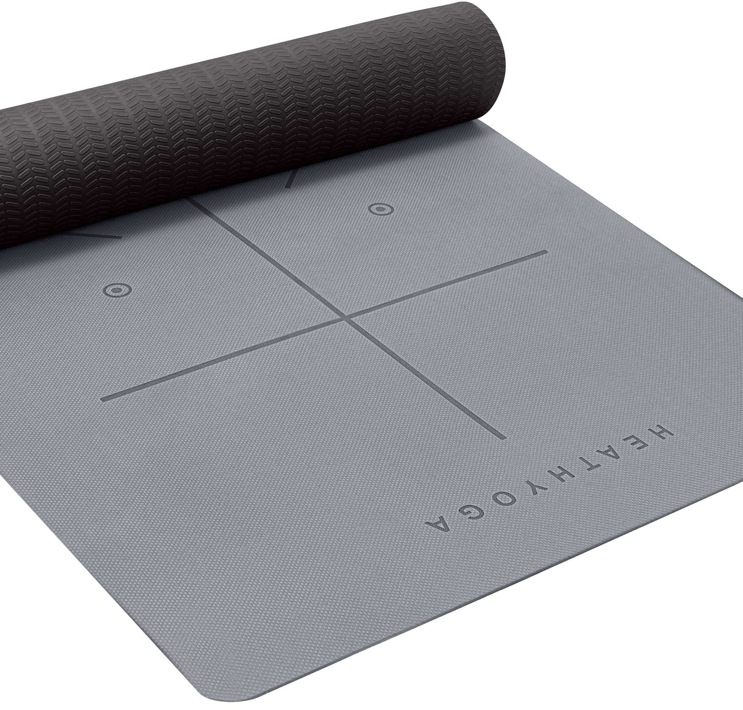 Heathyoga Yoga Mat Non Slip TPE Pilates Exercise Mats for Home Workout Gym Fitness Eco Friendly Thick Hot Yoga Mat with Strap Body Alignment,72"x 26" Thickness 1/4" - color: Charcoal