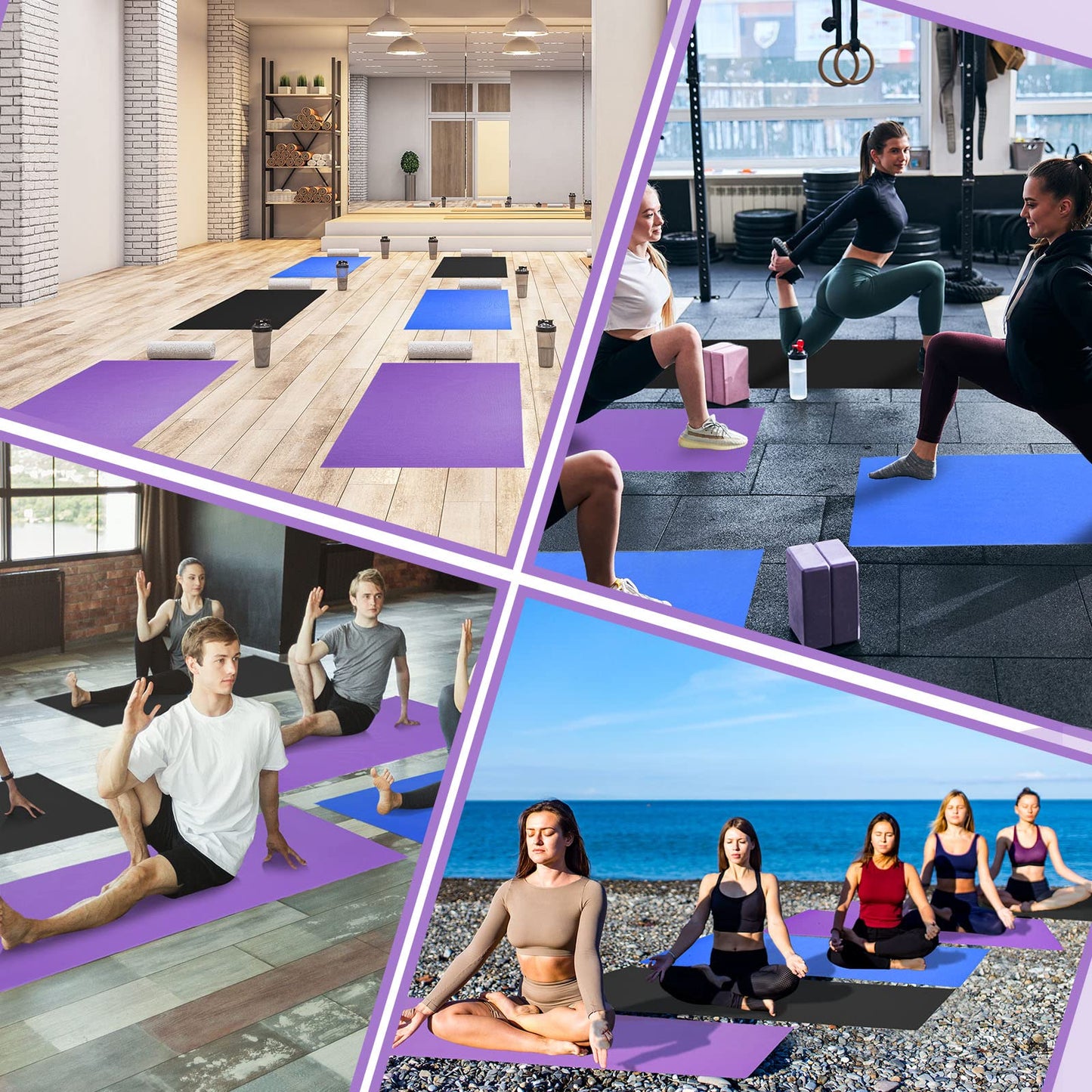 Amylove 12 Pieces Yoga Mats Bulk 68x24x0.12 Inch Exercise Non Slip Fitness Workout Mats for Women Men Home Workout Gym Yoga - color: Black, Dark Purple, Dark Blue
