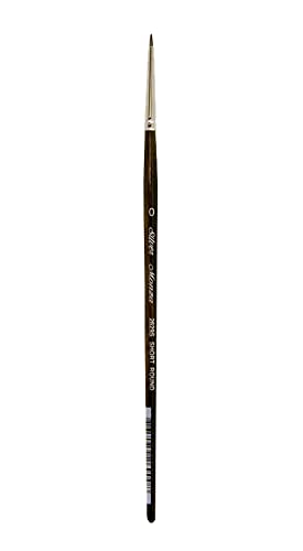 Silver Brush Limited Monza Short Round Oil and Acrylic Paintbrush, Size 0 | Short Handle, Fine Point Stiff Synthetic Mongoose Bristle, Thin and Broad Lines, Superb Paint Absorbency, Tabletop Painting - size: Size 0
