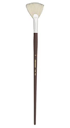 Silver Brush Limited Silverstone Fan Oil Paintbrush, Size 10, Long Handle | Stiff Flagged Hog Bristle, Superb Paint Absorbency, Lightly Textured Strokes, Smoothing, Blending, Lifting, Softening Colors - size: Size 10