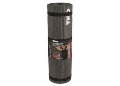 TKO Extra Thick Exercise Yoga Mat with Carrying Strap - color: Gray / Black