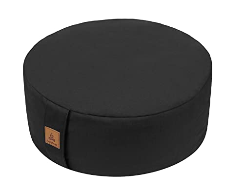 Zafu Buckwheat Meditation Cushion,D=13"/16" H=5.5",Round Zabuton Meditation Pillow,Yoga Bolster Kneeling Pillow Premium Yoga Pillow for Sitting on Floor Zippered Cotton Cover - color: Black, size: 16"x16“x5"