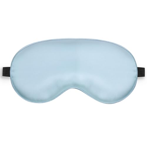 Silk Sleep Mask, Blackout Eye Mask for Sleeping with Adjustable Strap | Light-blocking Blindfold for Men & Women Pressure-Free, Soft Eye Cover Eyeshade for Side Sleeper, Travel Naps (Light Blue) - color: Light Blue