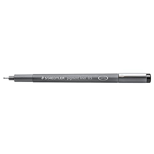 Staedtler Pigment Liner, Fineliner Pen for Drawing, Drafting, Journaling, 0.5mm, Black, Box of 5 Pens, 308 05-9M - style: 0.5mm